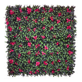 Artificial green wall panel with variegated green foliage and red gardenia flowers 100x100 cm