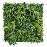 Artificial green wall panel with variegated foliage and trailing pink flowers 100x100 cm