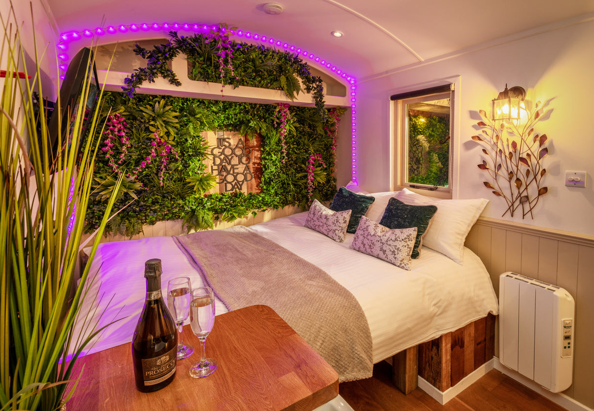 Artificial green wall panel with variegated foliage and purple trailing bacopa 100x100 cm