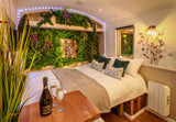 Artificial green wall panel with variegated foliage and purple trailing bacopa 100x100 cm