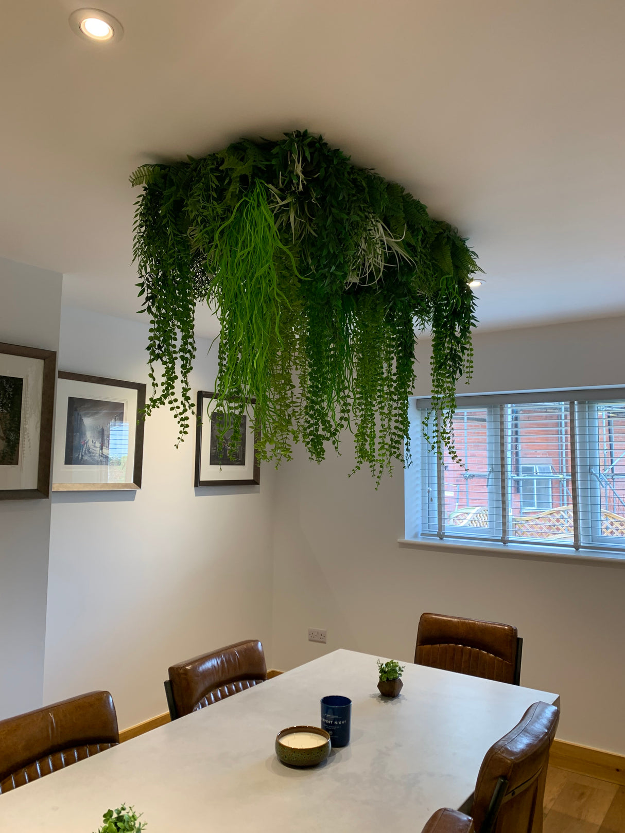 Artificial 3D hanging raft with lush green foliage and trailing plants 100x50cm ceiling or wall