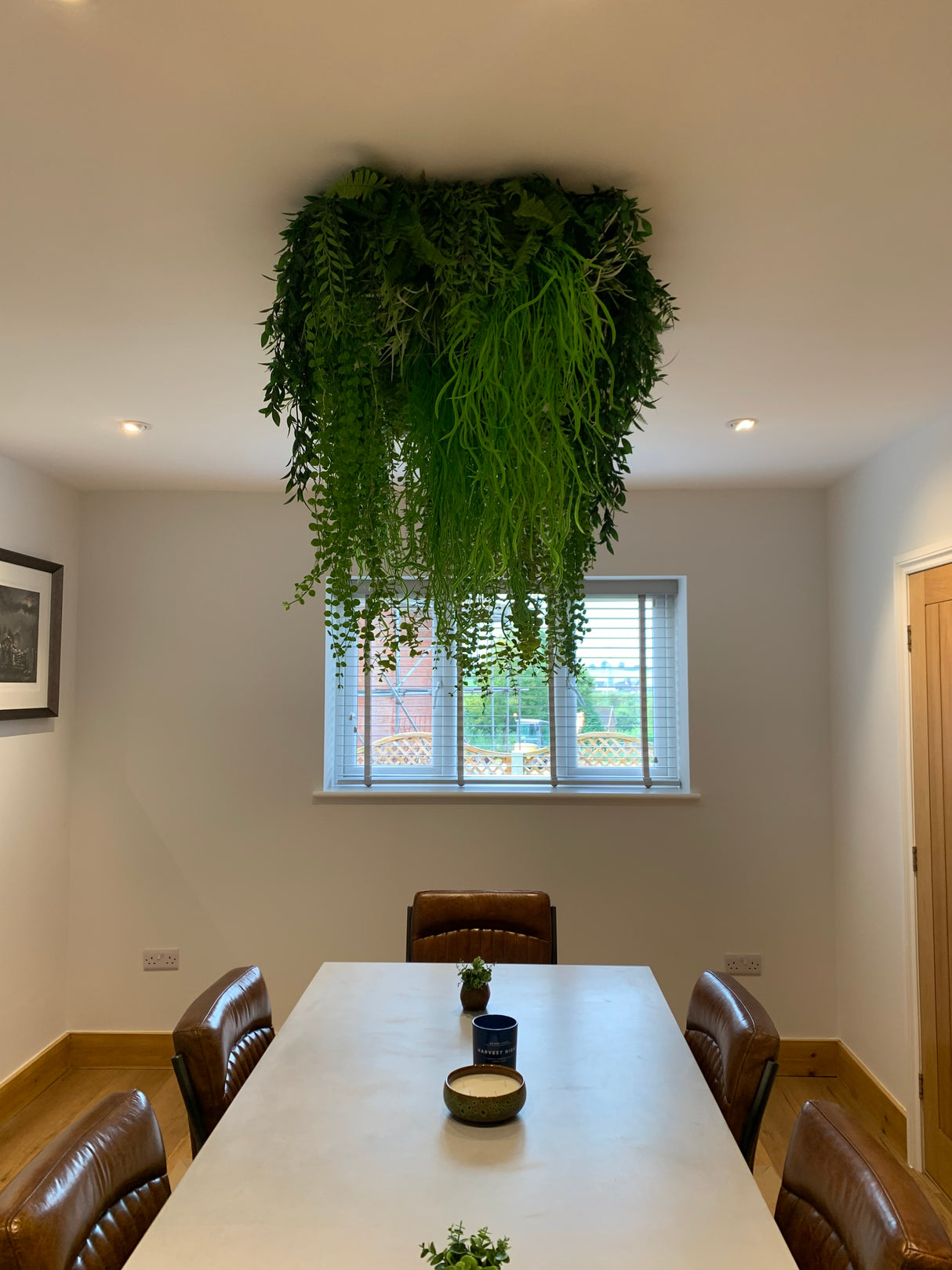 Artificial 3D hanging raft with lush green foliage and trailing plants 100x50cm ceiling or wall