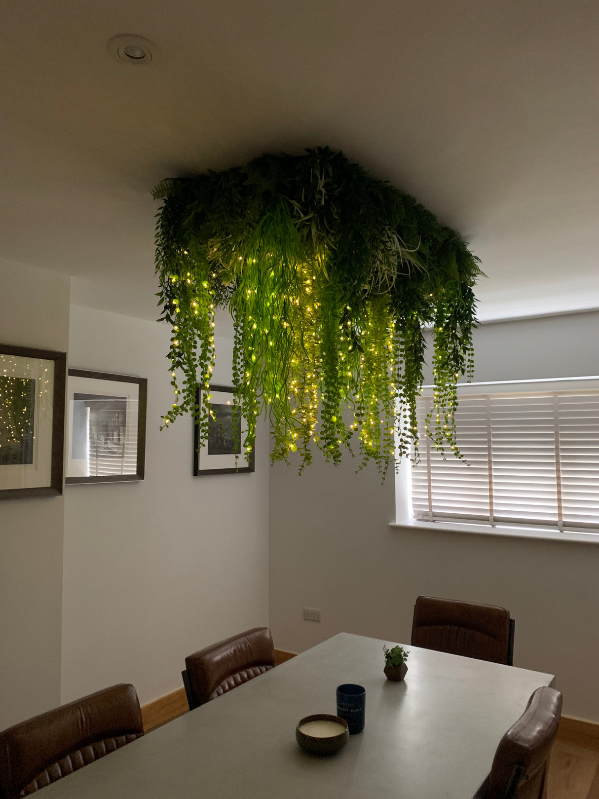 Artificial 3D hanging raft with lush green foliage and trailing plants 100x50cm ceiling or wall