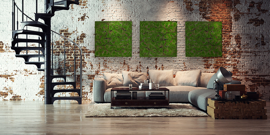 Framed Artificial green flat-lumpy moss art panel 100x100 cm - www.greenplantwalls.co.uk