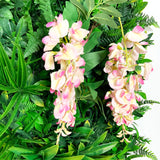 Artificial green wall panel with variegated foliage and pink trailing wisteria 100x100 cm