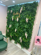 Artificial green wall panel with variegated foliage and purple trailing wisteria 100x100 cm