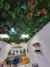 Artificial green wall mixed plant panel with ferns and grasses & red anthuriums 100x100 cm