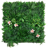 Artificial green wall panel with variegated foliage and pink tiger lillies 100x100 cm
